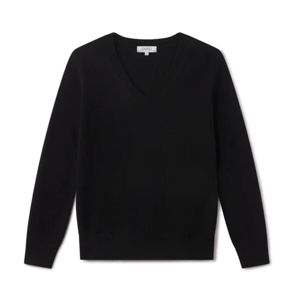 Pura Cashmere Essential Cashmere V-Neck, Black, Medium, NWT!! - Picture 2 of 2